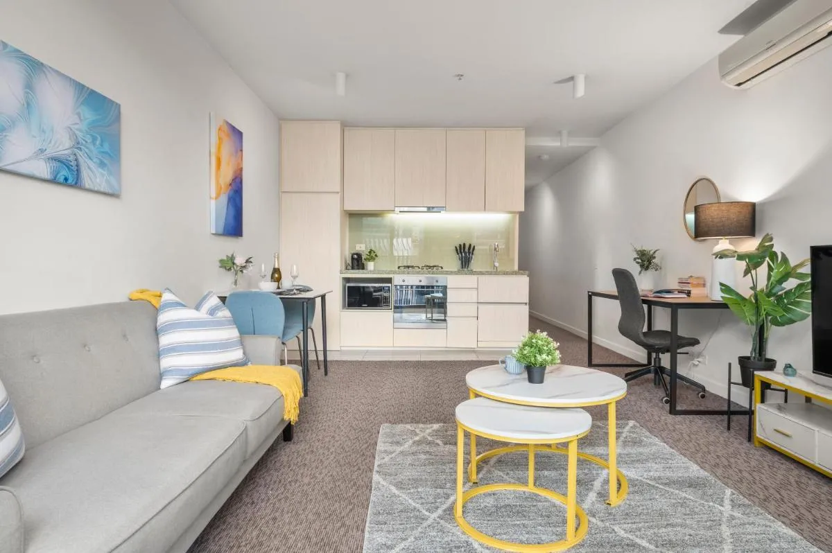 Image 3 of Cozy 1 Bedroom Apartment at Marvel Stadium with Rooftop Pool and Gym