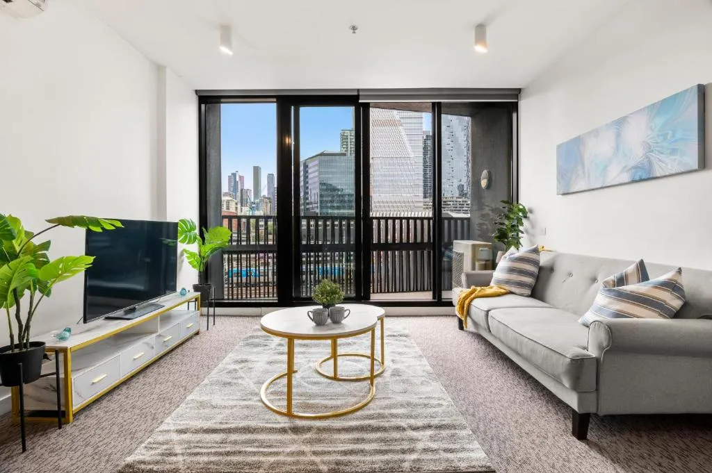 Image of Cozy 1 Bedroom Apartment at Marvel Stadium with Rooftop Pool and Gym